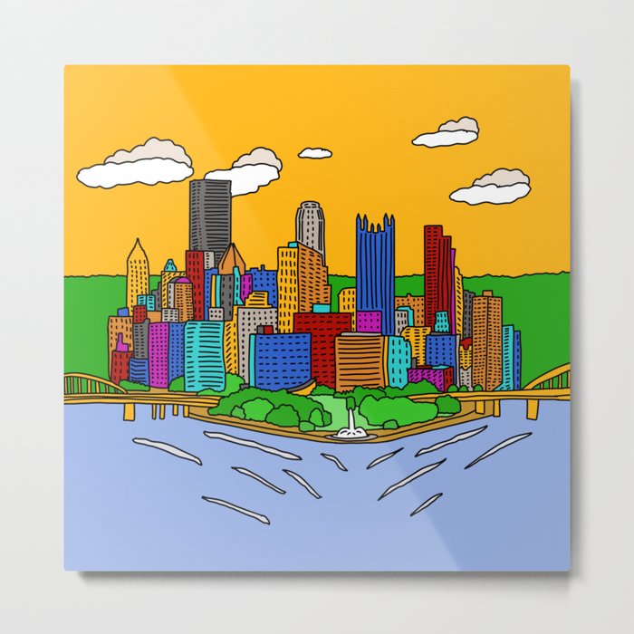 Pittsburgh Pennsylvania Steel City Skyline Pop Art Print Metal Print
