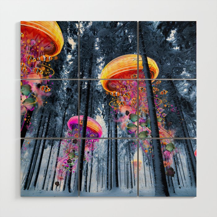Winter Forest of Electric Jellyfish Worlds Wood Wall Art by Dave Loblaw ...