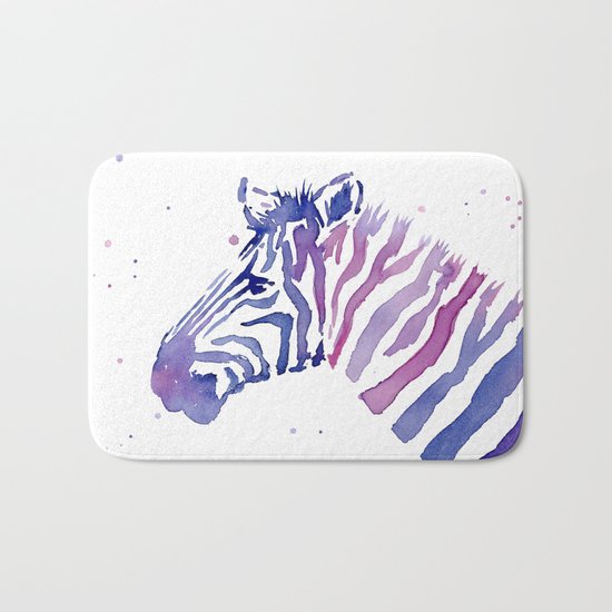 Zebra Watercolor Purple Stripes Animal Bath Mat