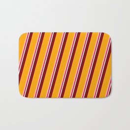 [ Thumbnail: Colorful Maroon, Orange, Light Pink, Crimson, and White Colored Lines/Stripes Pattern Bath Mat ]