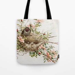 Vintage Bird with Eggs in Nest Tote Bag