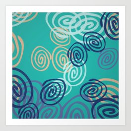 Peach fuzz and blue multi-color spiral pattern Art Print