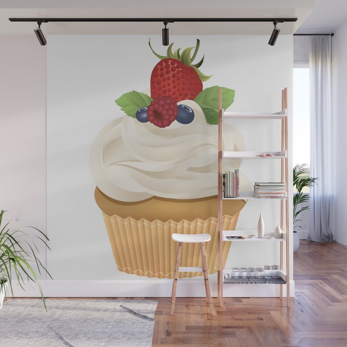 Red Fruit Cupcake Wall Mural