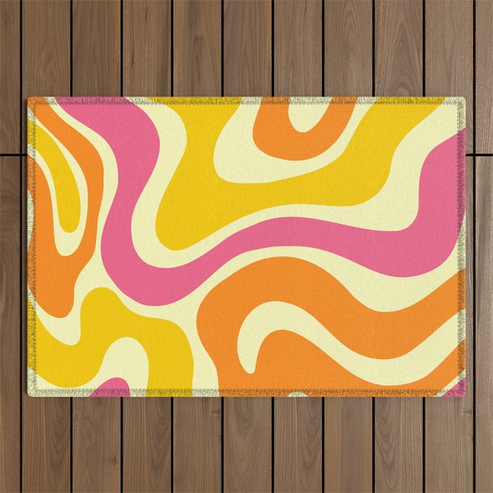 Warped Swirl Marble Pattern (pink/orange/yellow) Outdoor Rug