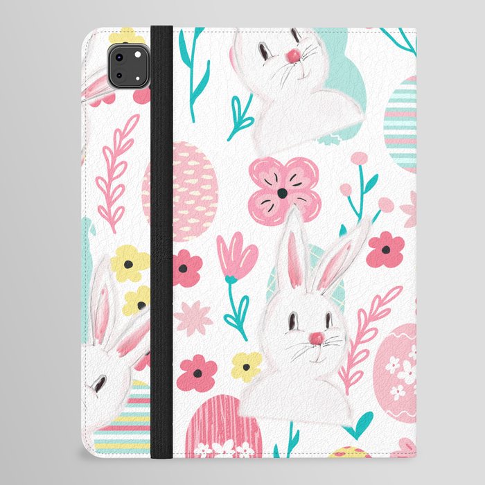 Easter Bunny And Eggs Floral Pattern  iPad Folio Case