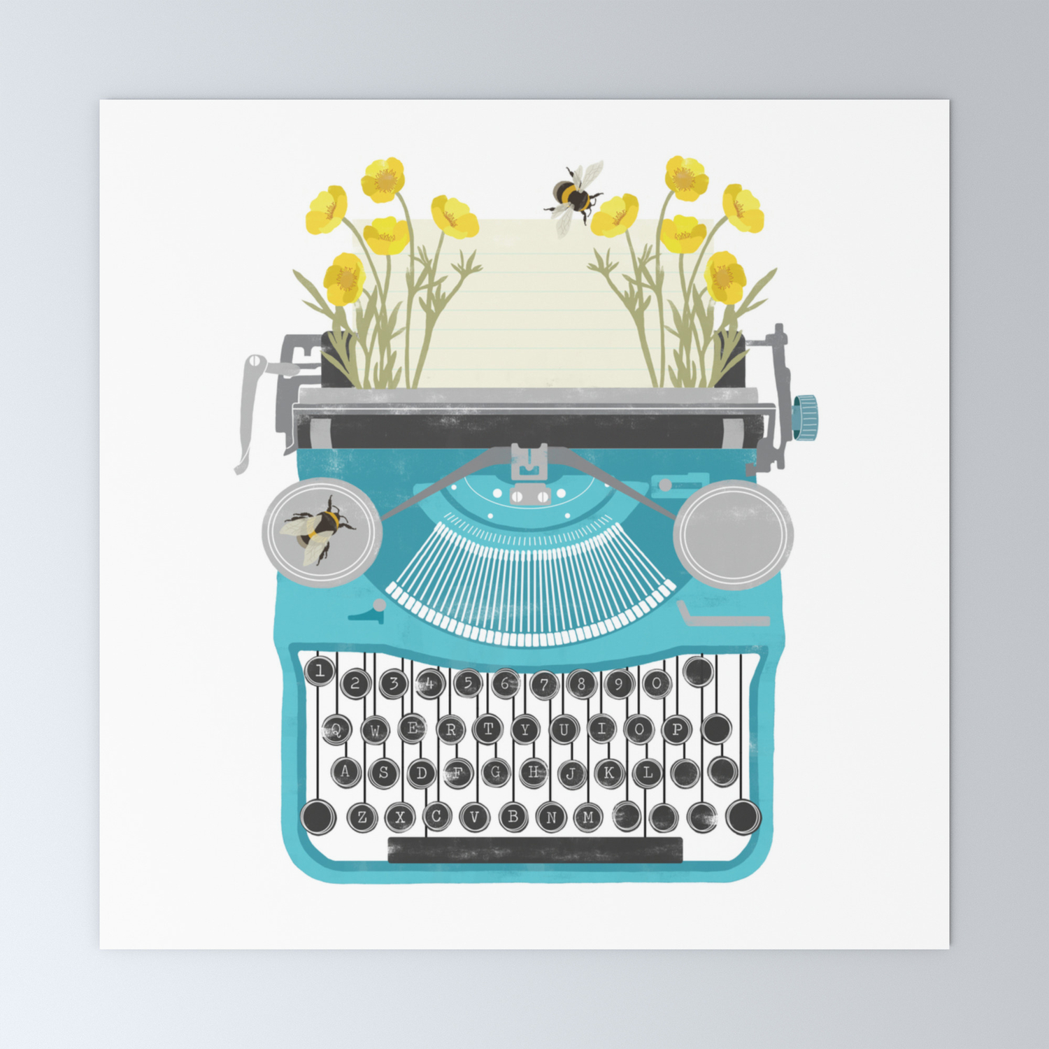 Botanical Vintage Typewriter Illustration Print Mini Art Print