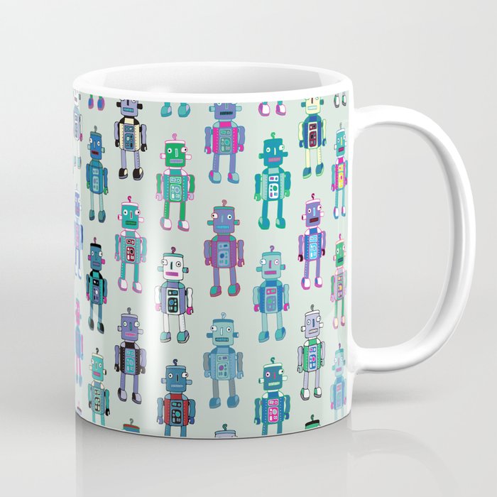 Gogglebots - Pink, Aqua and Grey - Cute Robot design by Cecca Designs Coffee Mug