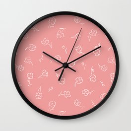 Cartoon Flowers on Pink Grapefruit  Wall Clock