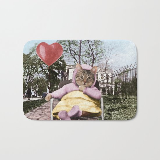 Pretty little Kitty with a heart balloon Bath Mat