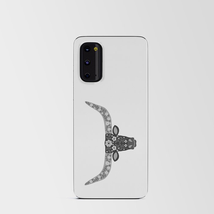 Floral Longhorn – Black and White Android Card Case