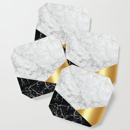Geometric White Marble - Black Granite & Gold #944 Coaster