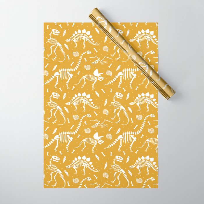 Dinosaur Fossils on Mustard Yellow Wrapping Paper