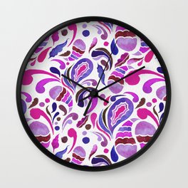 Paisley Blast - Magenta Purple Palette  Wall Clock