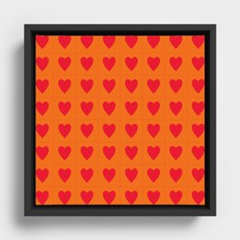 Orange red hearts pattern Framed Canvas