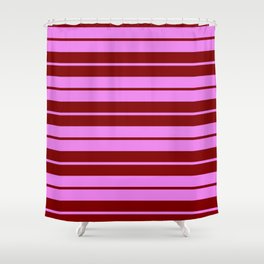 [ Thumbnail: Violet & Maroon Colored Stripes/Lines Pattern Shower Curtain ]