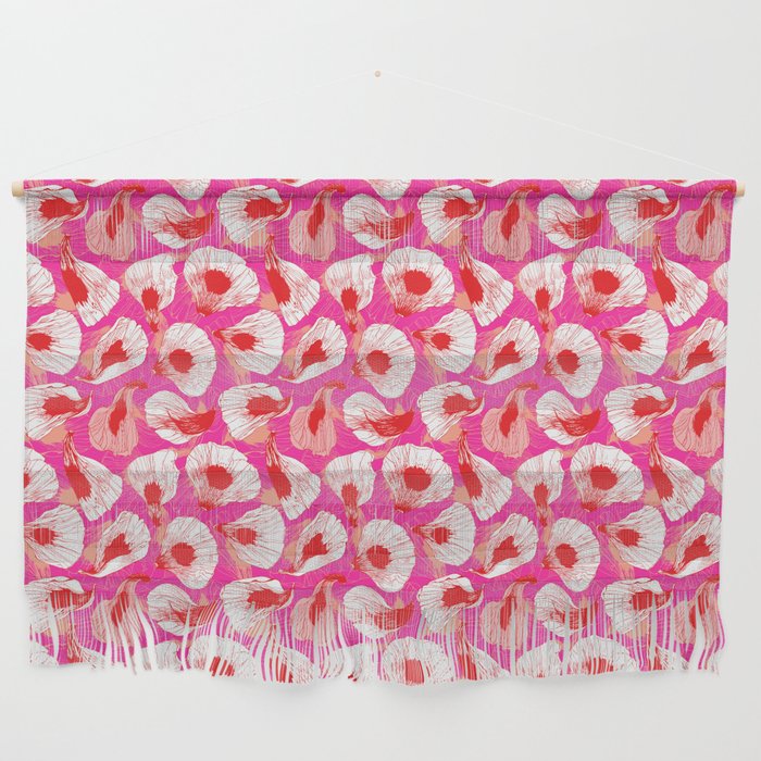 Preppy Room Decor - Pink Red Windy Petals Repeat Pattern Wall Hanging