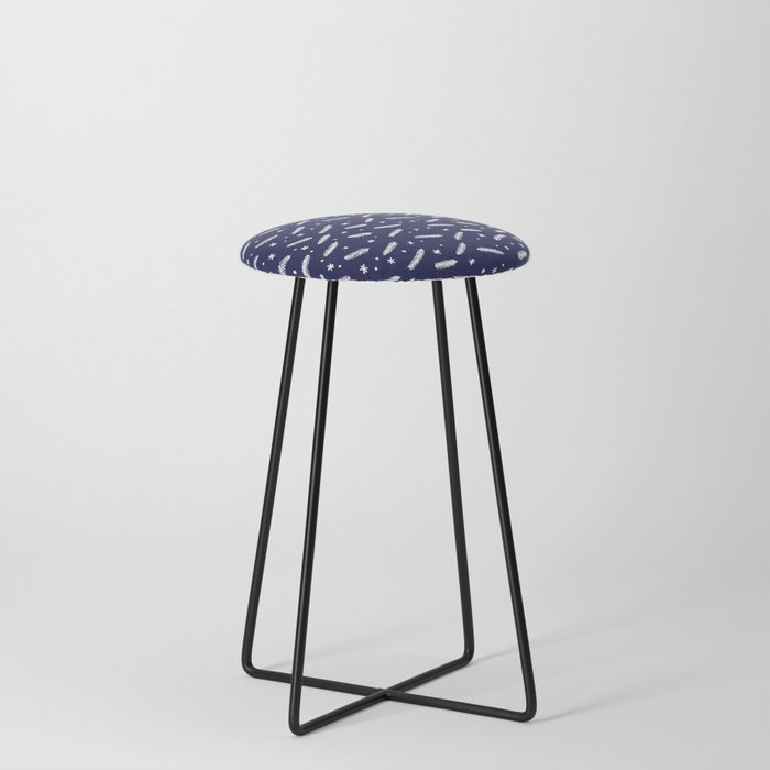 Christmas branches and stars - blue and white Counter Stool