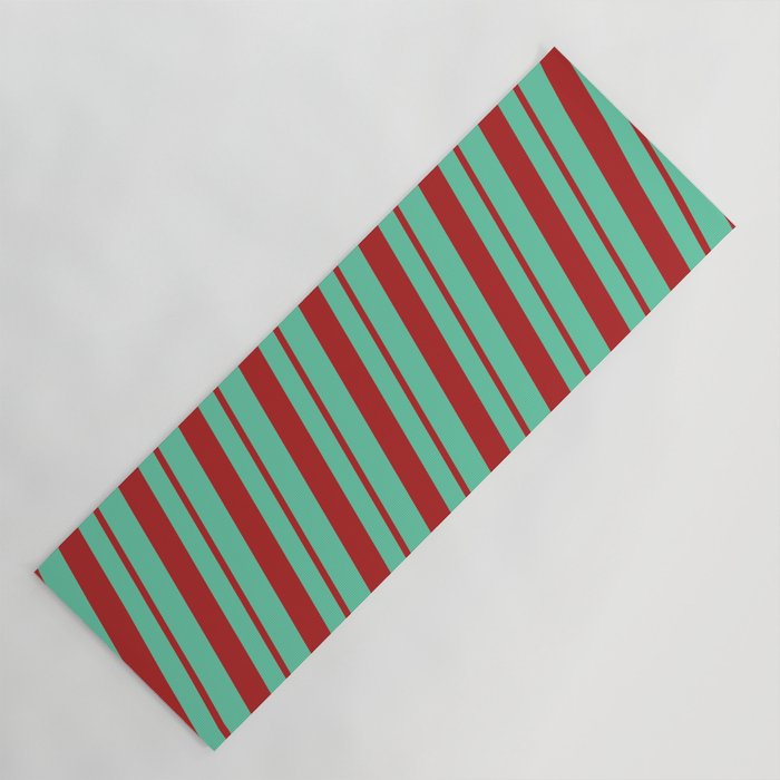 Aquamarine & Red Colored Striped Pattern Yoga Mat