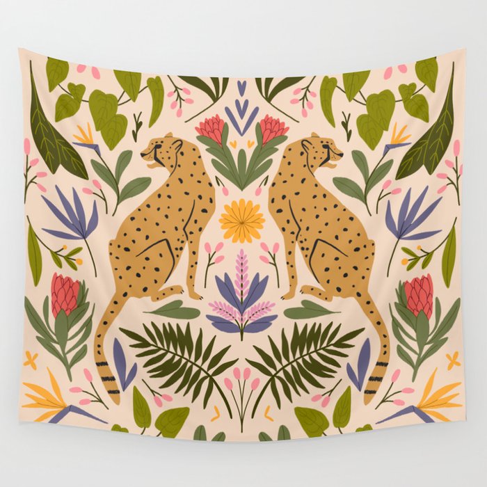Modern colorful folk style cheetah print  Wall Tapestry