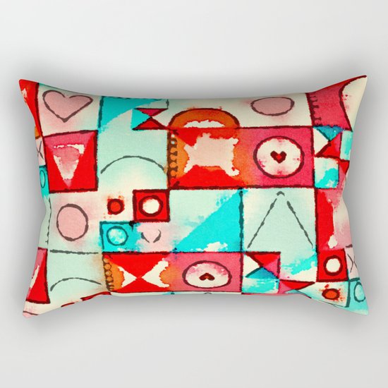 Watercolor Hearts Geometry Rectangular Pillow