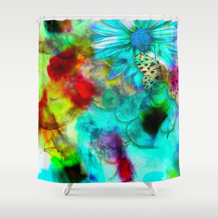 alcohol ink daisy-butterfly Shower Curtain