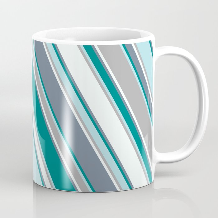 Slate Gray, Teal, Powder Blue, Dark Grey, and Mint Cream Colored Lines/Stripes Pattern Coffee Mug
