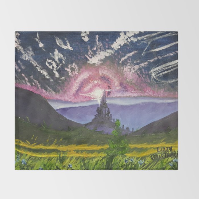 Oil Paint On Canvas Painting Of A Fantasy Landscape With A Castle Mountains Cloudy Sky Throw Blanket By Spawnofthestorm Society6