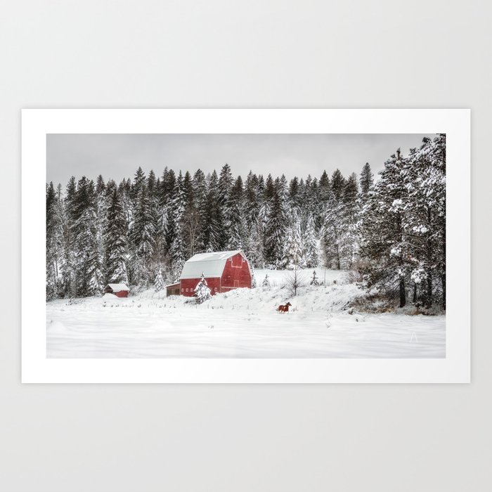 Crazy Horse and the Red Barn Art Print