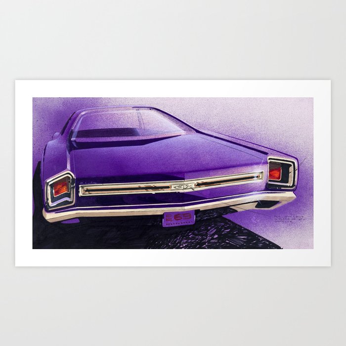 1968 Purple Muscle Car Back End Sketch Art Print