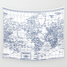 World Map Blue on White Wall Tapestry