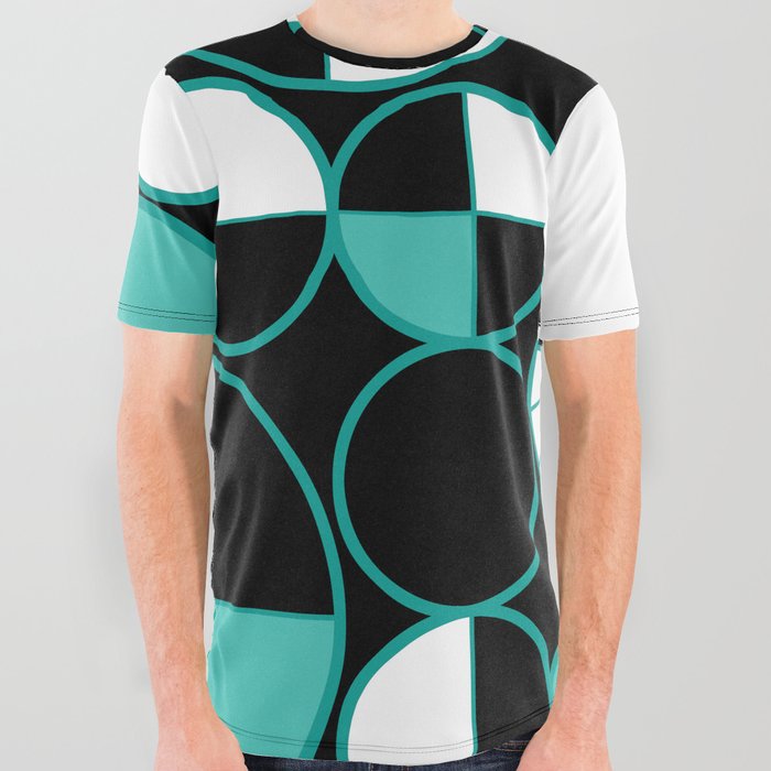 Mid Century Modern Circles Halves Turquoise All Over Graphic Tee