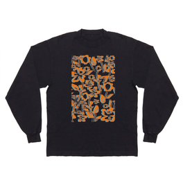 Arol - Floral Minimalsitic Colorful Flower Art Design Pattern in Orange and Blue Long Sleeve T-shirt