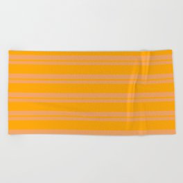 [ Thumbnail: Brown & Orange Colored Striped/Lined Pattern Beach Towel ]