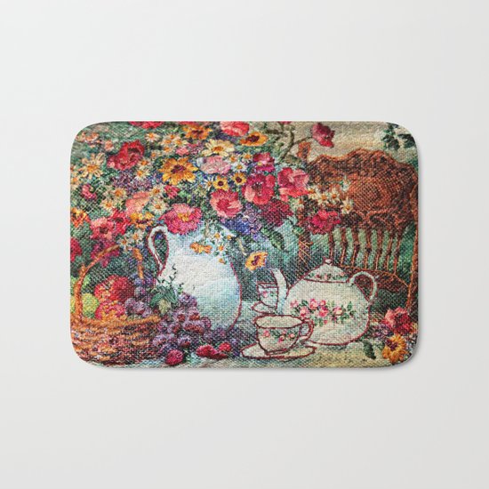 Vintage Tea Party Bouquet Bath Mat