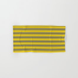 [ Thumbnail: Dim Grey & Yellow Colored Stripes Pattern Hand & Bath Towel ]