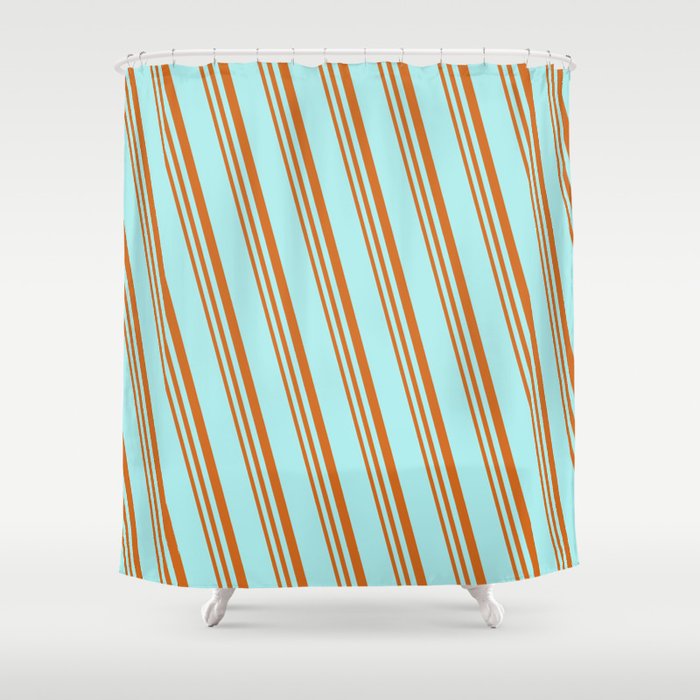 Turquoise and Chocolate Colored Striped/Lined Pattern Shower Curtain