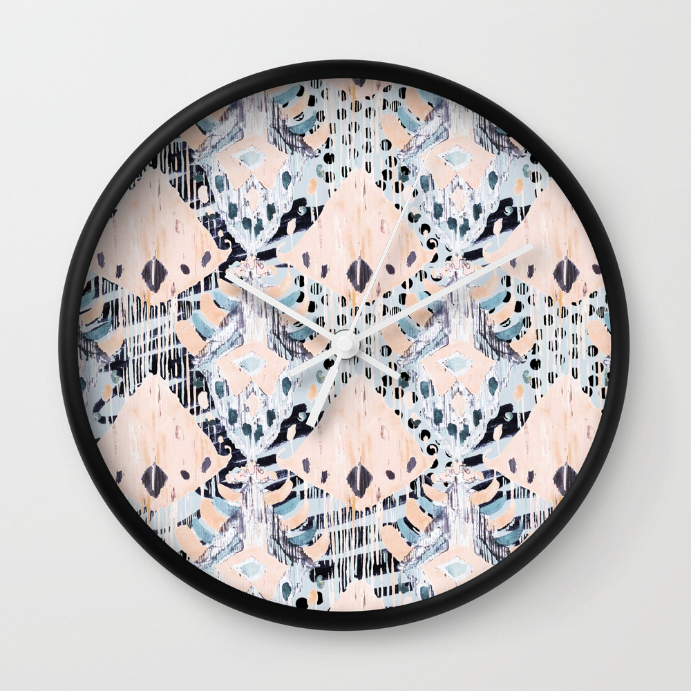 Watercolor Ikat Collage Mixed Media Pastel Pattern Pink Indigo