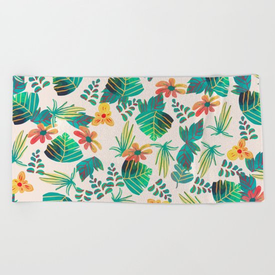 Leaves and Flowers Beach Towel
