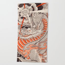 Japanese tattoo Typhoon dragon Beach Towel