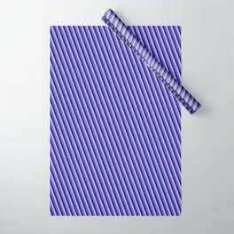[ Thumbnail: Royal Blue, Midnight Blue, and Plum Colored Stripes/Lines Pattern Wrapping Paper ]