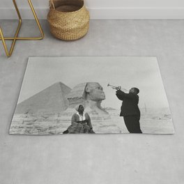 Louis Armstrong at the Spinx and Egyptian Pyrimids Vintage black and white photography / photographs Rug
