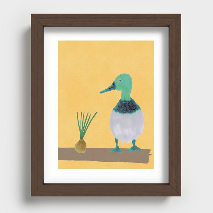 Bird and Onion - Light Green and Yellow Recessed Framed Print