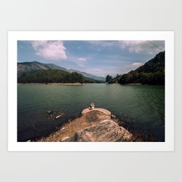 India adventure - travel photography - girl traveling - mountain lake Art Print