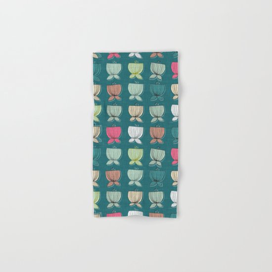 flower cups teal Hand & Bath Towel