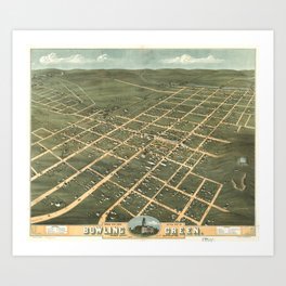 Vintage Pictorial Map of Bowling Green KY (1871) Art Print