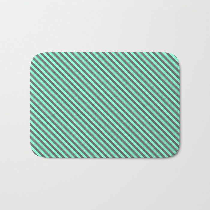 Aquamarine & Dim Gray Colored Stripes/Lines Pattern Bath Mat