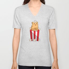 Hamster with Popcorn V Neck T Shirt