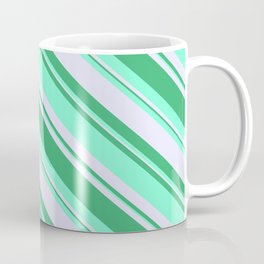 [ Thumbnail: Lavender, Sea Green & Aquamarine Colored Lines Pattern Coffee Mug ]