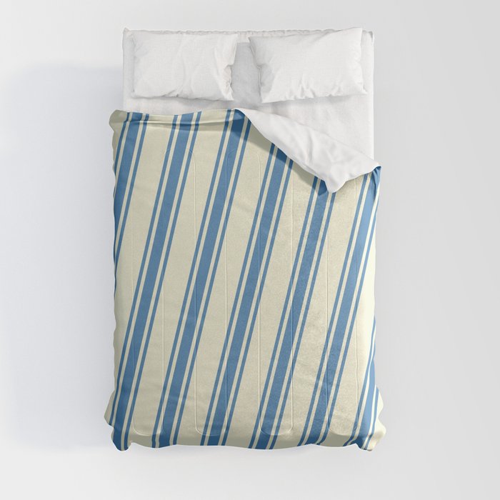 Beige and Blue Colored Pattern of Stripes Comforter