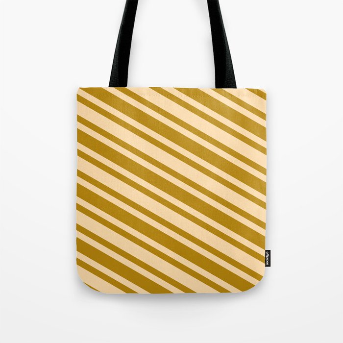 Dark Goldenrod & Tan Colored Lines/Stripes Pattern Tote Bag